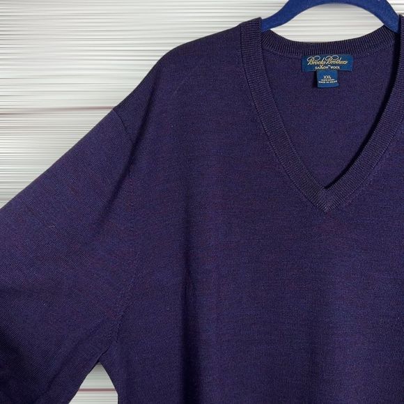 Brooks Brothers Saxxon Fine Merino Wool Purple V-neck Sweater Pullover XXL - Picture 4 of 12
